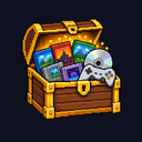 GameChest logo: an open pixel treasure chest full of video games